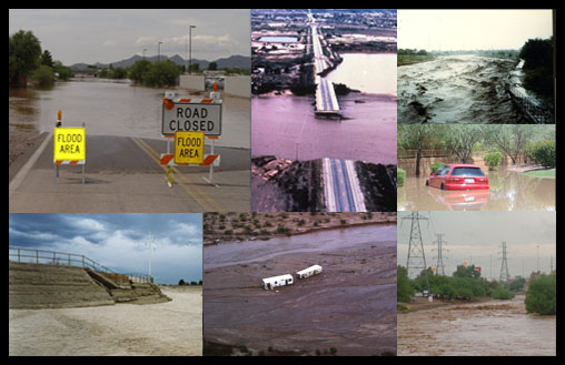 Photo montage of flood related images.